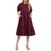 Tiered Midi Dress with Puff Sleeves by ENGLISH FACTORY(Plum)