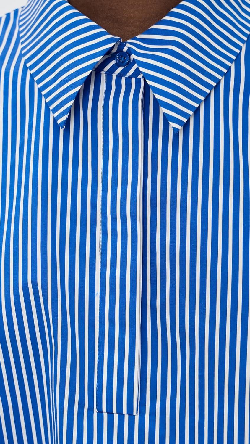image:imageEnglish Factory Womens Aline Short Sleeve Shirt DressBlue Stripe
