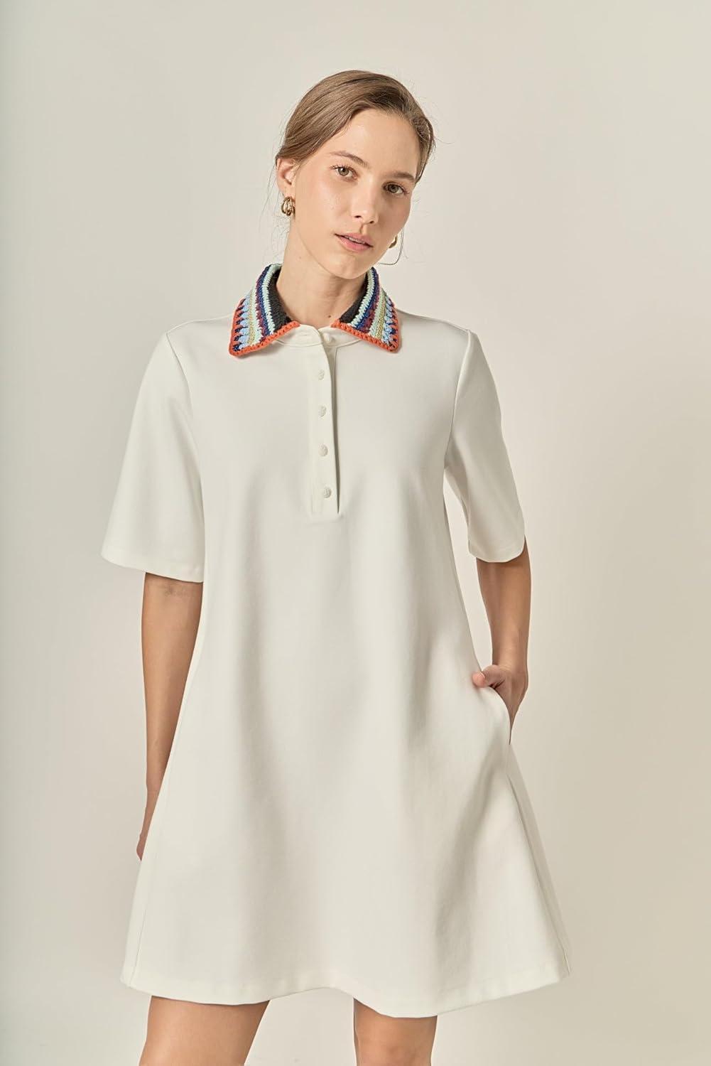 image:imageEnglish Factory Womens Crochet Trim ALine Mini Shirt DressOffwhite