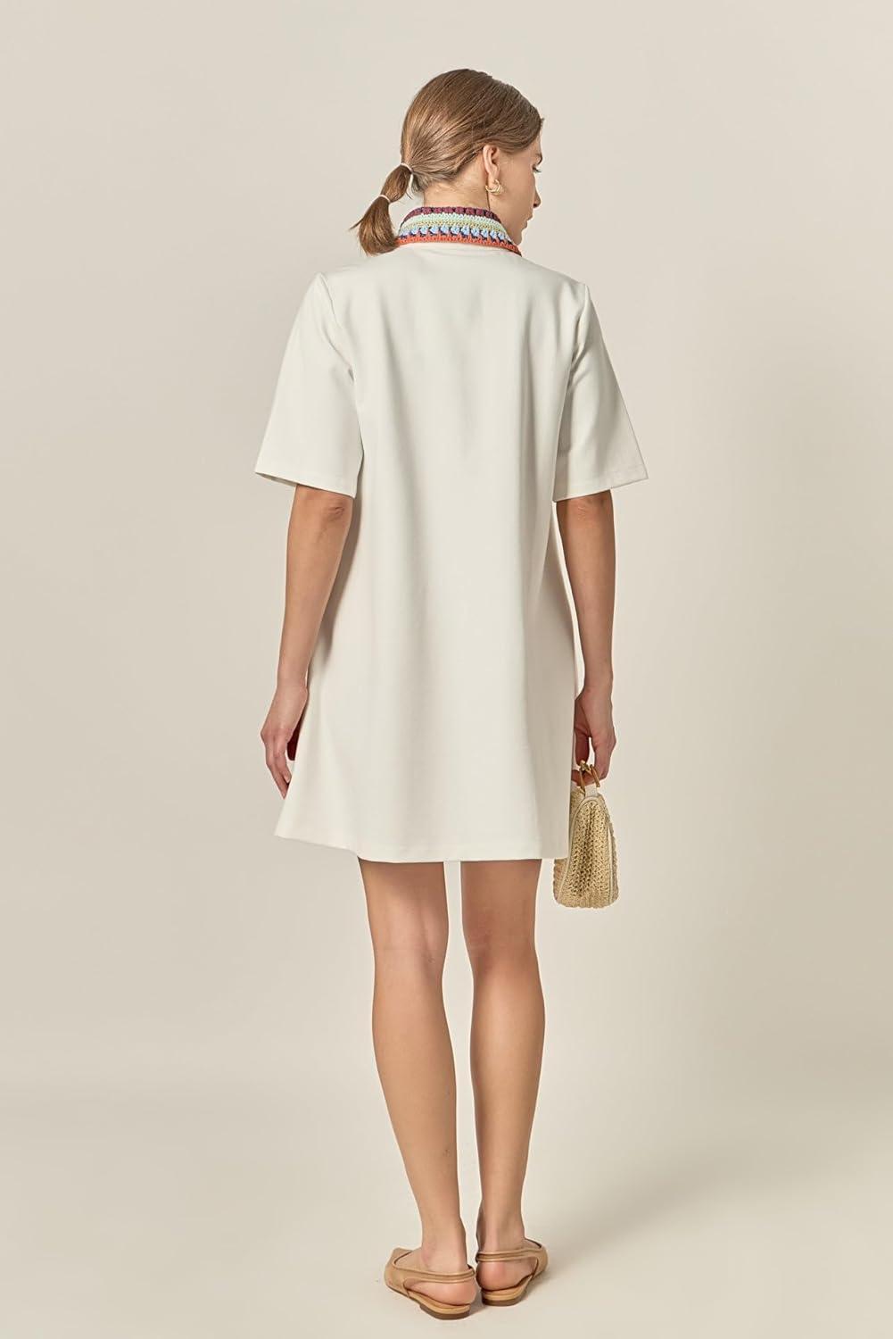 image:imageEnglish Factory Womens Crochet Trim ALine Mini Shirt DressOffwhite