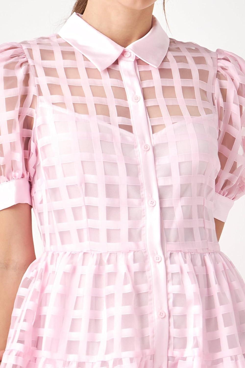 image:imageEnglish Factory Womens Gridded Organza Tiered Maxi Dress Baby Pink XS