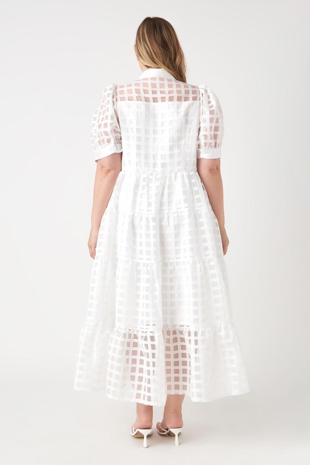 image:imageEnglish Factory Womens Gridded Organza Tiered Maxi DressWhite