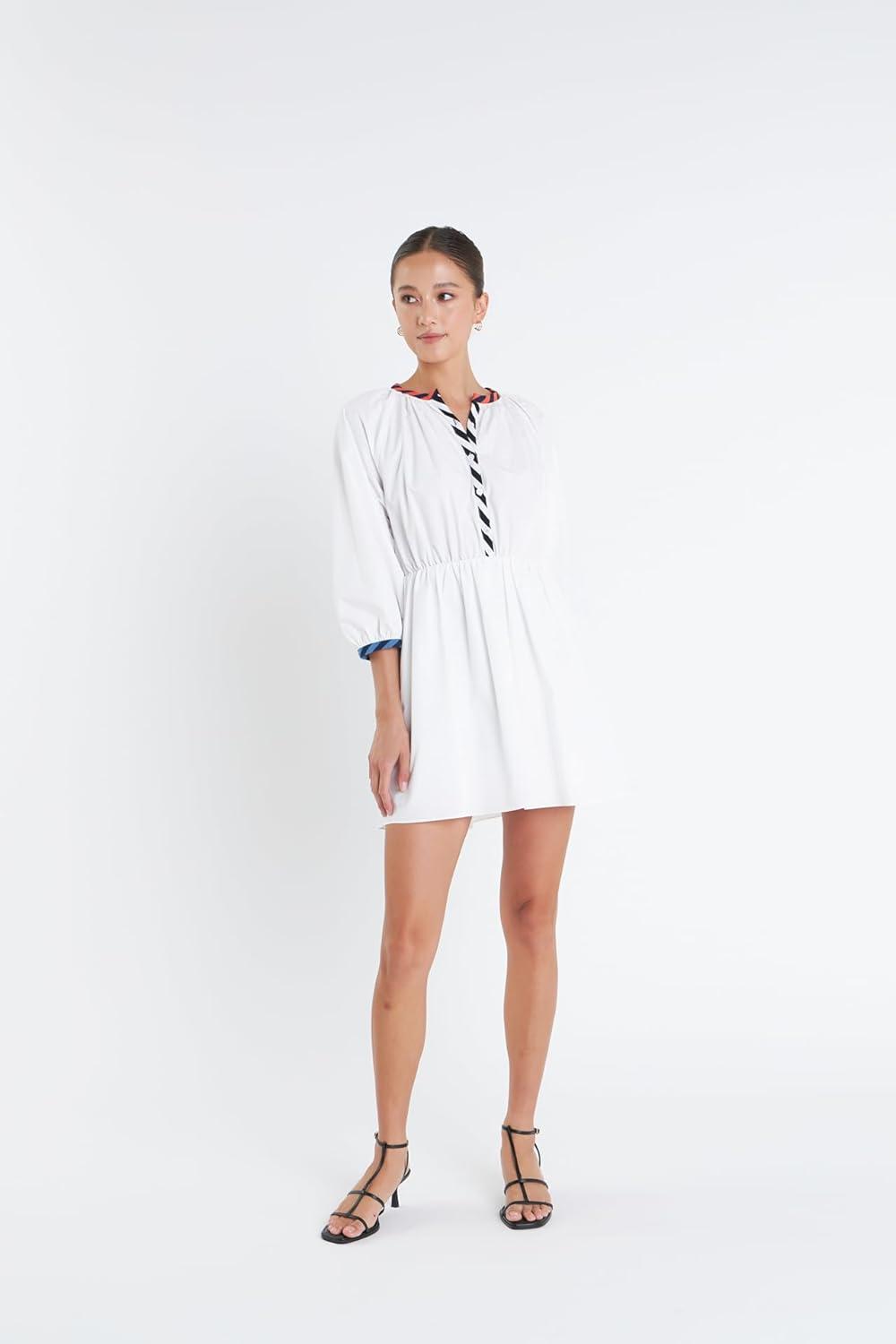 image:imageEnglish Factory Womens Poplin Shirt Mini Dress with Striped Binding White L