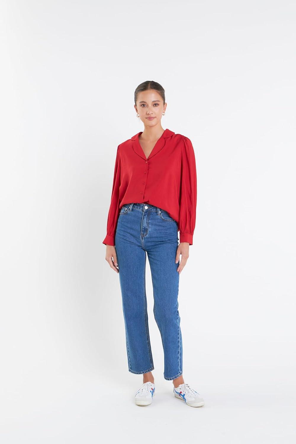 image:imageEnglish Factory Womens Scallop Collared Dress Shirt Red S