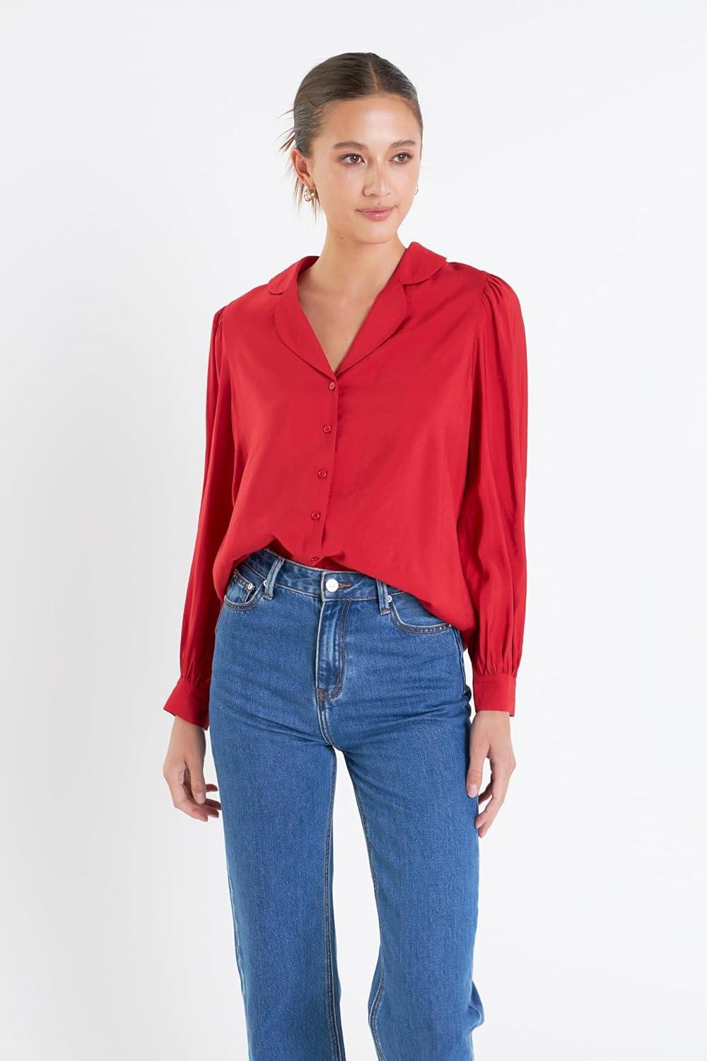image:imageEnglish Factory Womens Scallop Collared Dress Shirt Red S
