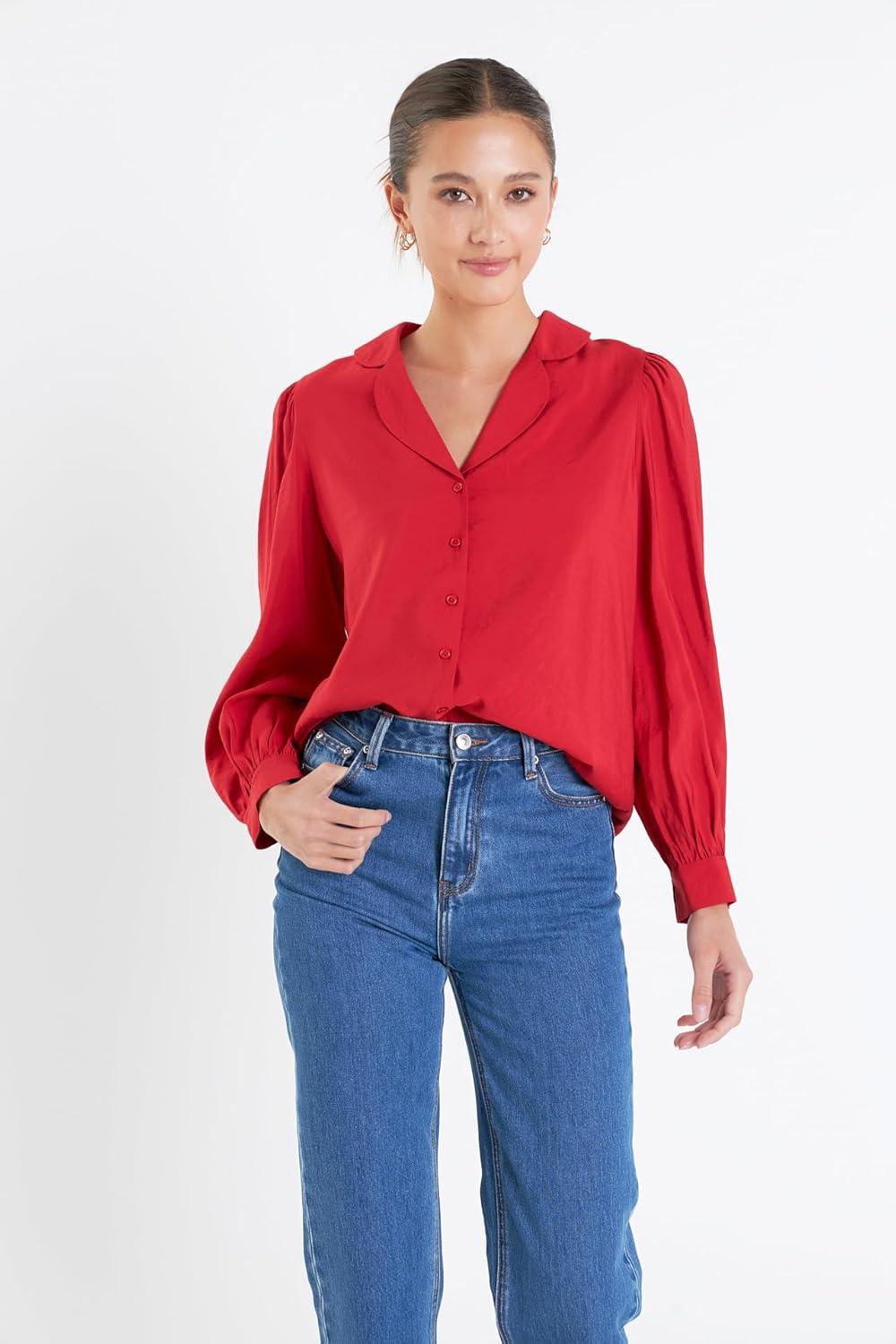 image:imageEnglish Factory Womens Scallop Collared Dress Shirt Red XS