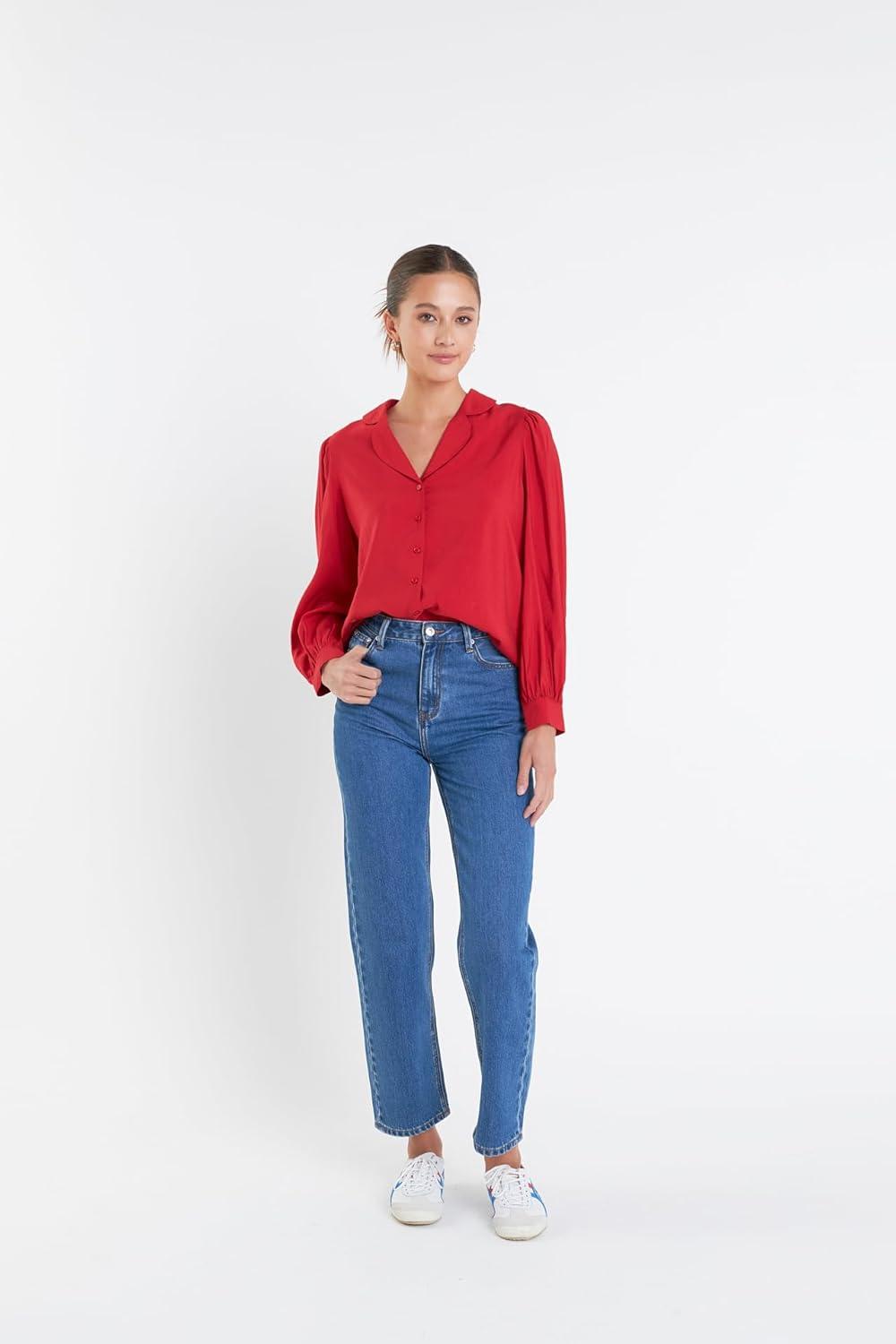 image:imageEnglish Factory Womens Scallop Collared Dress Shirt Red XS
