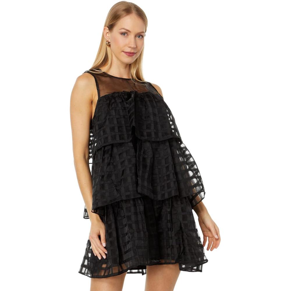 image:imageEnglish Factory Organza Gridded Tiered Sleeveless Mini Black SM