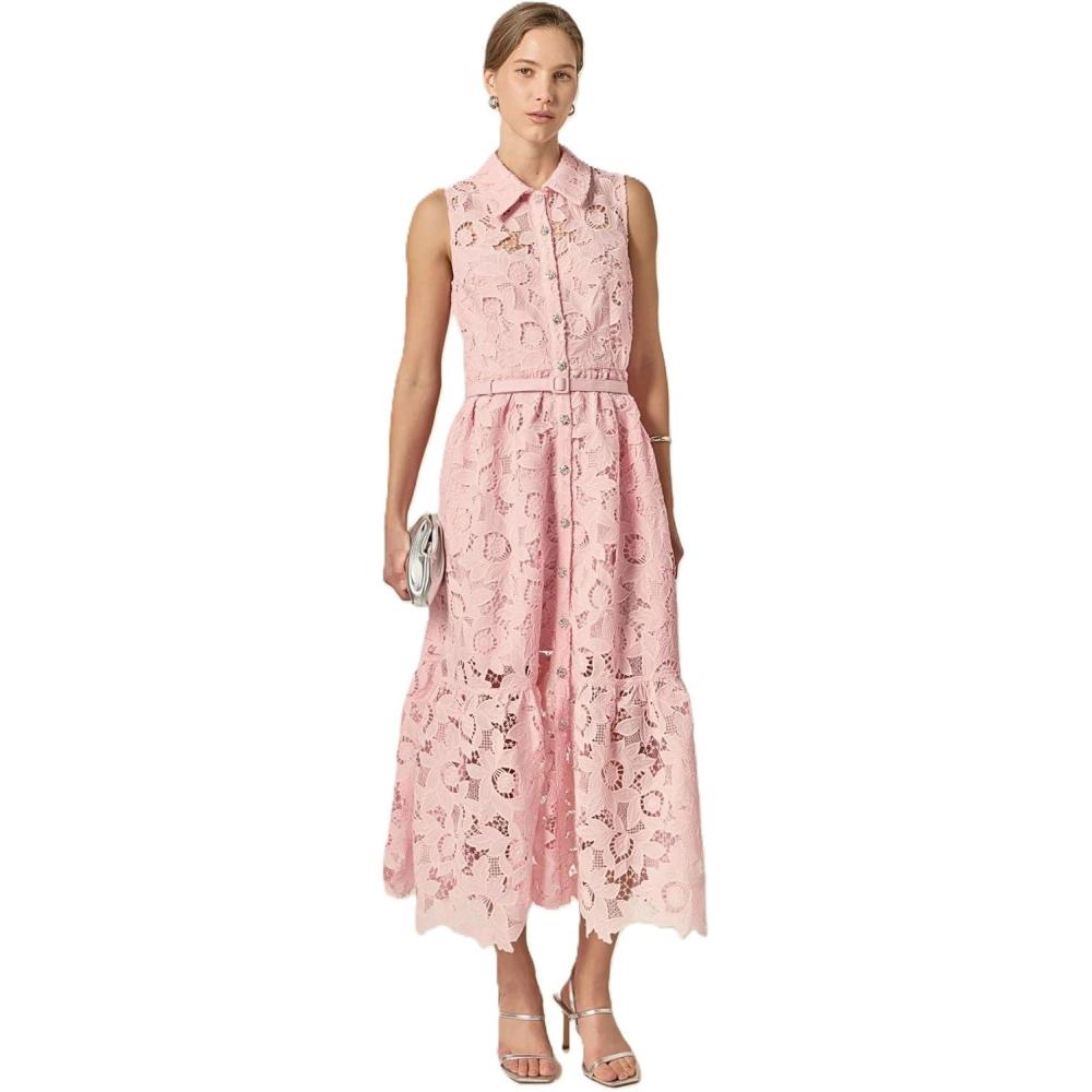 image:imageEnglish Factory Womens Lace ButtonFront Sleeveless Midi DressPink