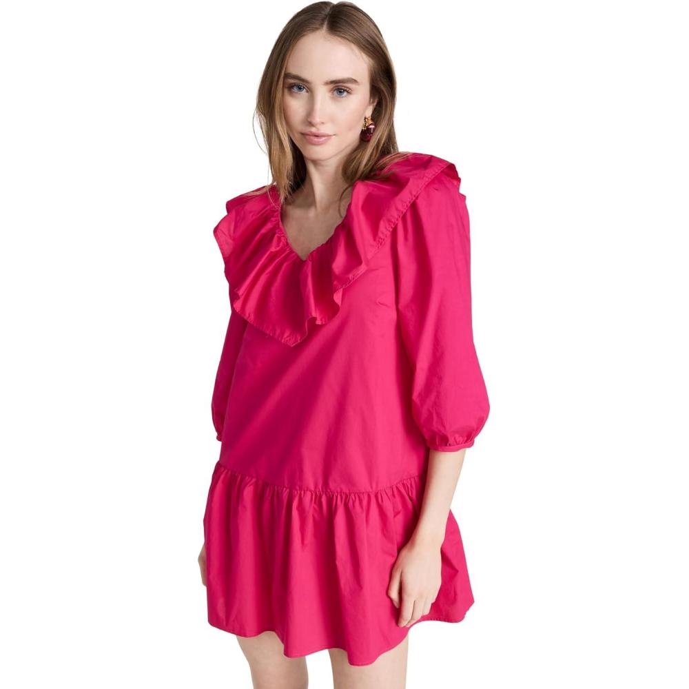 image:imageEnglish Factory Womens Long Sleeve V Ruffled Mini DressBerry
