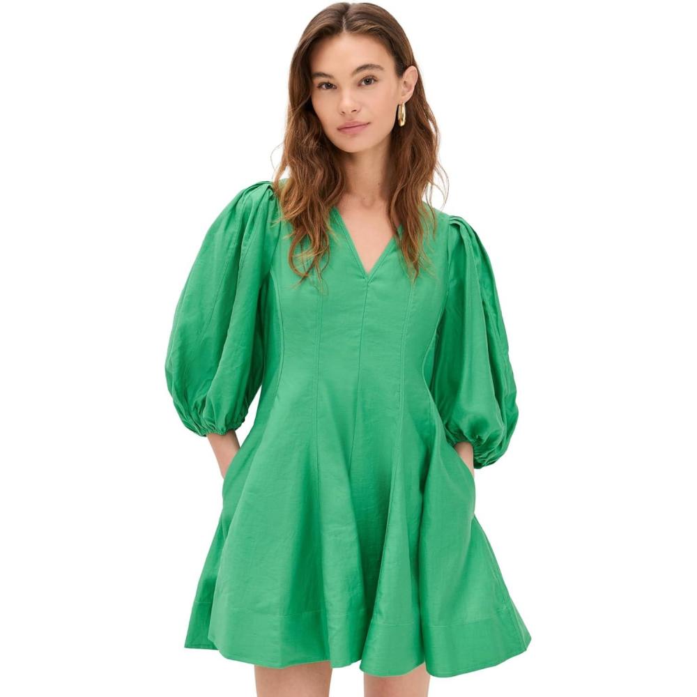 image:imageEnglish Factory Womens Puff Sleeve Flare Mini DressGreen