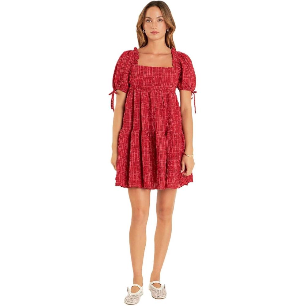 image:imageGingham Flounce Crinkled DressBurgundy