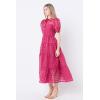 English Factory Womens Gridded Organza Tiered Maxi Dress(Bordeaux)