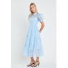 English Factory Womens Gridded Organza Tiered Maxi Dress(Powder Blue)