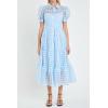 English Factory Womens Gridded Organza Tiered Maxi Dress(Powder Blue)