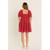Gingham Flounce Crinkled Dress(Burgundy)