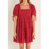 Gingham Flounce Crinkled Dress(Burgundy)