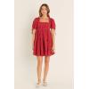 Gingham Flounce Crinkled Dress(Burgundy)