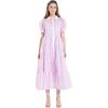 English Factory Women’s Collar Neckline Gridded Organza Tiered Short Puff Sleeve Buttoned A-Line Maxi Dress, Lilac, XS