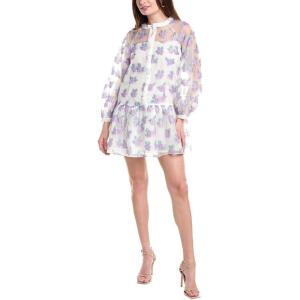 English Factory Floral Organza Buttoned Mini Dress, Lilac, S