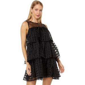 English Factory Organza Gridded Tiered Sleeveless Mini Black XS