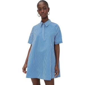 English Factory Women’s A-line Short Sleeve Shirt Dress(Blue Stripe)