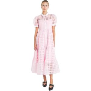 English Factory Women’s Gridded Organza Tiered Maxi Dress, Baby Pink, S