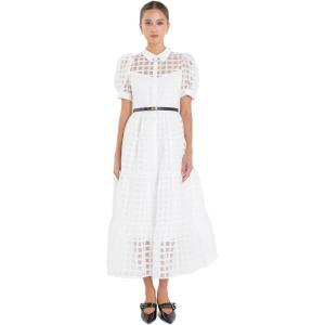English Factory Womens Gridded Organza Tiered Maxi Dress(White)