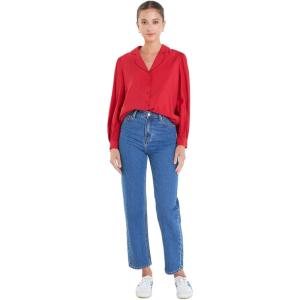 English Factory Women’s Scallop Collared Dress Shirt, Red, S