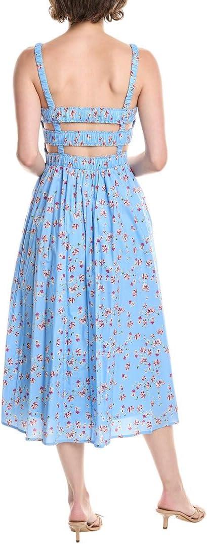 image:imageEnglish Factory Womens Floral Print Smocked Midi Dress Blue Multicolored L