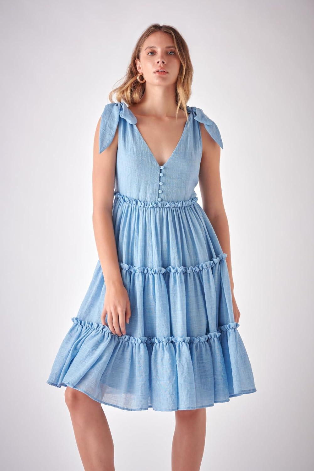 image:imageEnglish Factory Womens Tie Shoulder Mini DressBlue