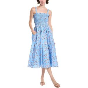 English Factory Women’s Floral Print Smocked Midi Dress, Blue Multicolored, L