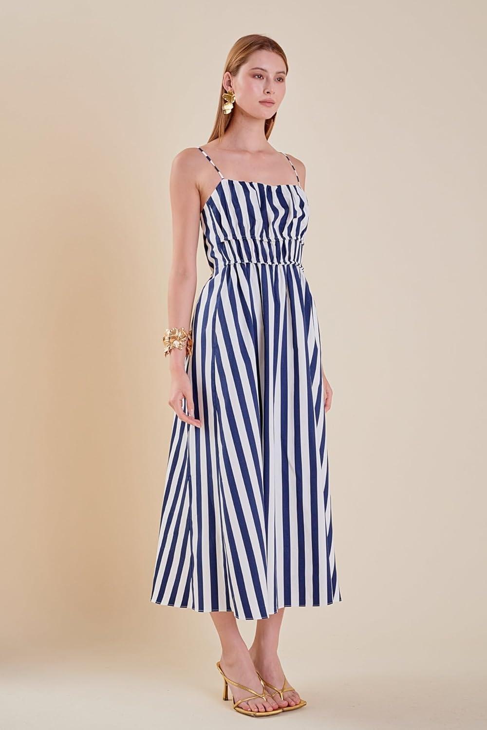 image:imageEnglish Factory Womens Stripe Sleeveless Maxi DressNavyWhite