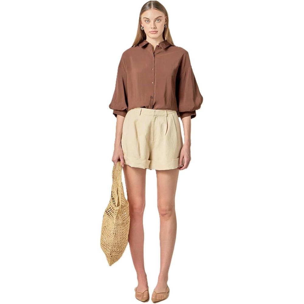 image:imageEnglish Factory Womens Balloon Sleeve BlouseBrown