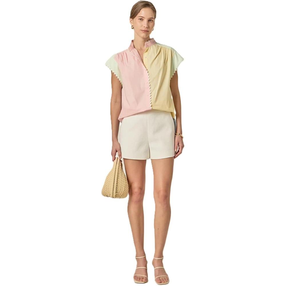 image:imageEnglish Factory Womens RIC Rac Trim Colorblock ButtonUp ShirtMulticolor