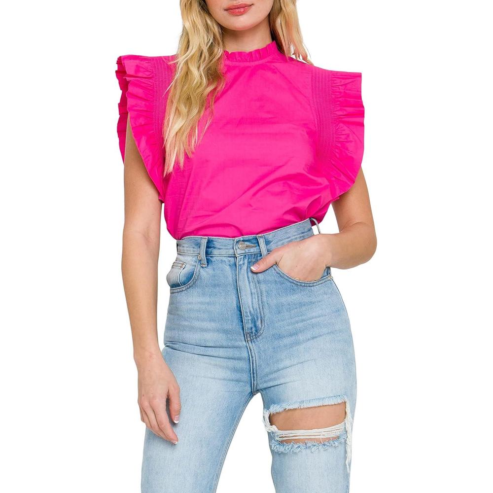 image:imageEnglish Factory Womens Ruffle Sleeve Poplin TopFuchsia