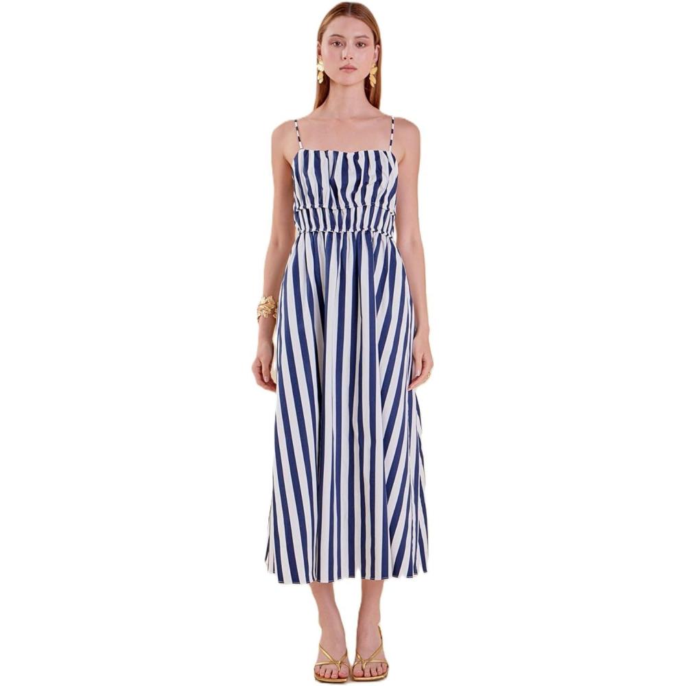 image:imageEnglish Factory Womens Stripe Sleeveless Maxi DressNavyWhite