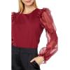 English Factory Organza Mixed Smocked Detail Long Sleeve Top Wine MD