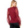 English Factory Organza Mixed Smocked Detail Long Sleeve Top Wine SM