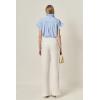 English Factory Women’s Ruffle Trim Striped Button-Up Shirt(Blue)