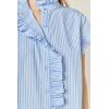 English Factory Women’s Ruffle Trim Striped Button-Up Shirt(Blue)