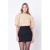 Textured Mock Neck Ruffled Short Sleeve Blouse(Beige Combo)