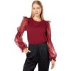 English Factory Organza Mixed Smocked Detail Long Sleeve Top Wine MD