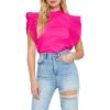 English Factory Women’s Ruffle Sleeve Poplin Top(Fuchsia)