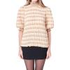 Textured Mock Neck Ruffled Short Sleeve Blouse(Beige Combo)