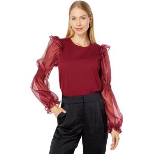 English Factory Organza Mixed Smocked Detail Long Sleeve Top Wine MD