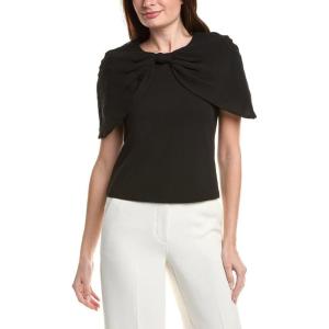 English Factory Womens Bow Mixed Media Top, Xs, Black
