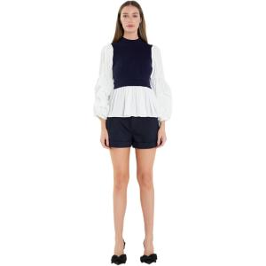 English Factory Women’s Mixed Media Top(Navy/White)