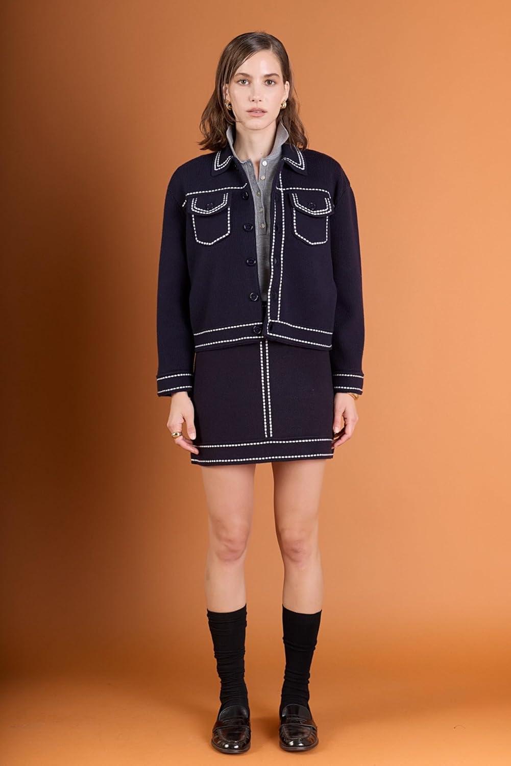 image:imageEnglish Factory Womens DenimLook Knit CardiganBlue