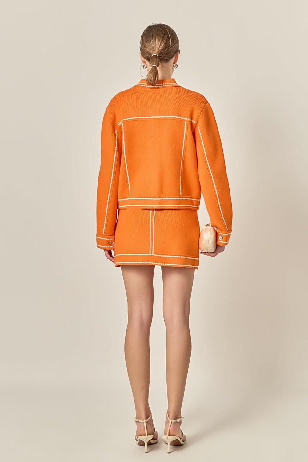 image:imageEnglish Factory Womens DenimLook Knit CardiganOrange